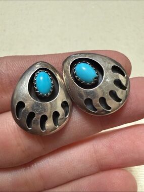 Sterling Silver 925 Turquoise Stone Sterling Silver Bear Claw Earrings